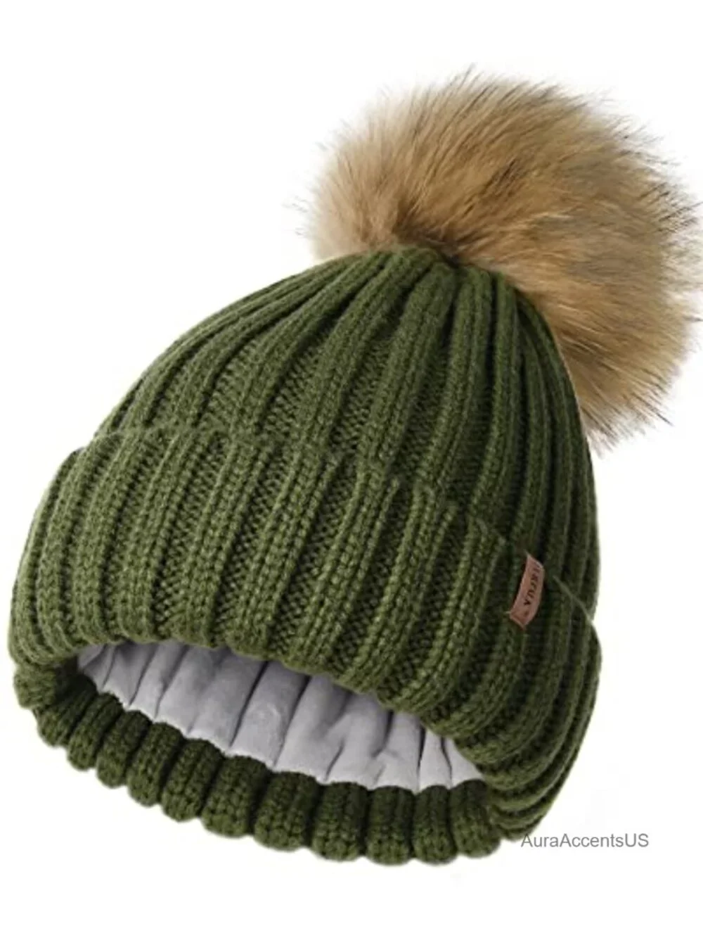 Women's Fleece Lined Knit Beanie with Pom Pom - Winter Hat